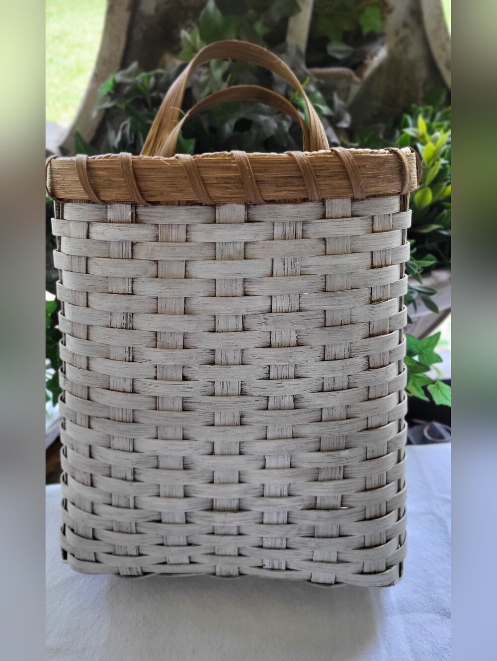 Hand Woven Wall Basket in White and Natural